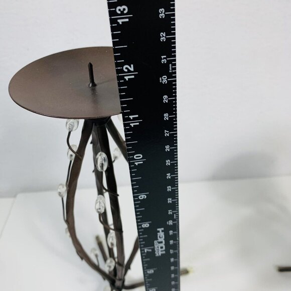 Trio Of Decorative Iron Candle Holders Metalware Brown Clear Teardrops Elements - Picture 9 of 11